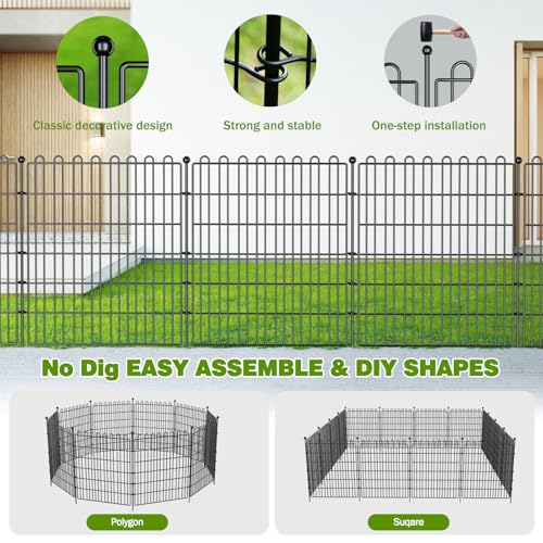 10 Panels No Dig Decorative Garden Fence, 32 in(H) X 23.6 ft(L) Metal Portable Fence V777682