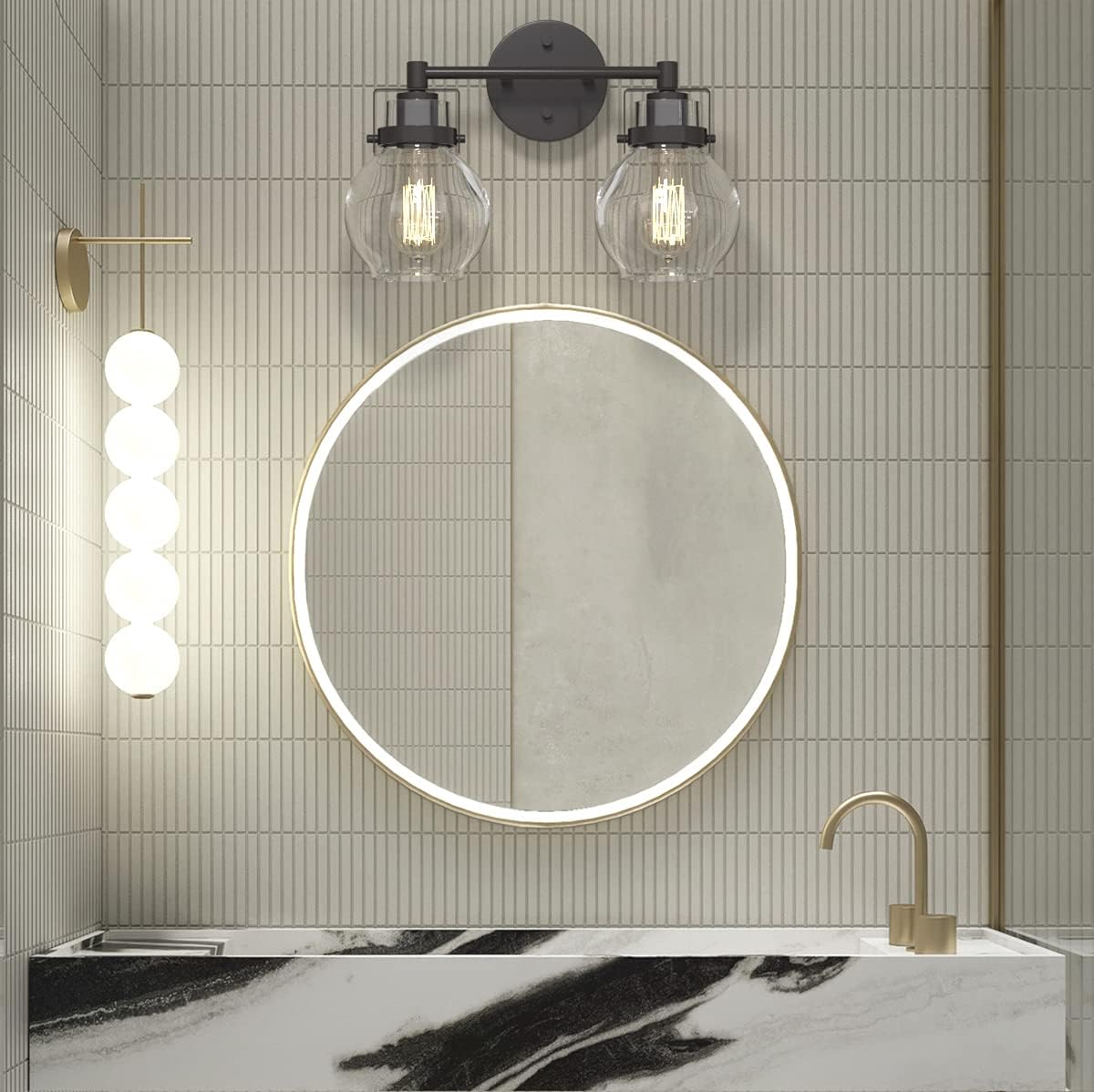 2 Light Black Metal Wall Sconce Lamp Fixture P16497