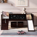 Twin Size Solid Wood Loft Bed with Slide and Storage Shelves K489