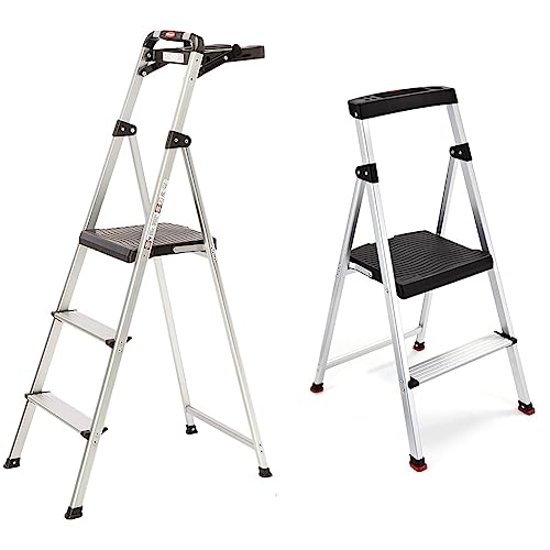 3-Step Lightweight Aluminum Folding Step Ladder with Project Tray, Gray U355794