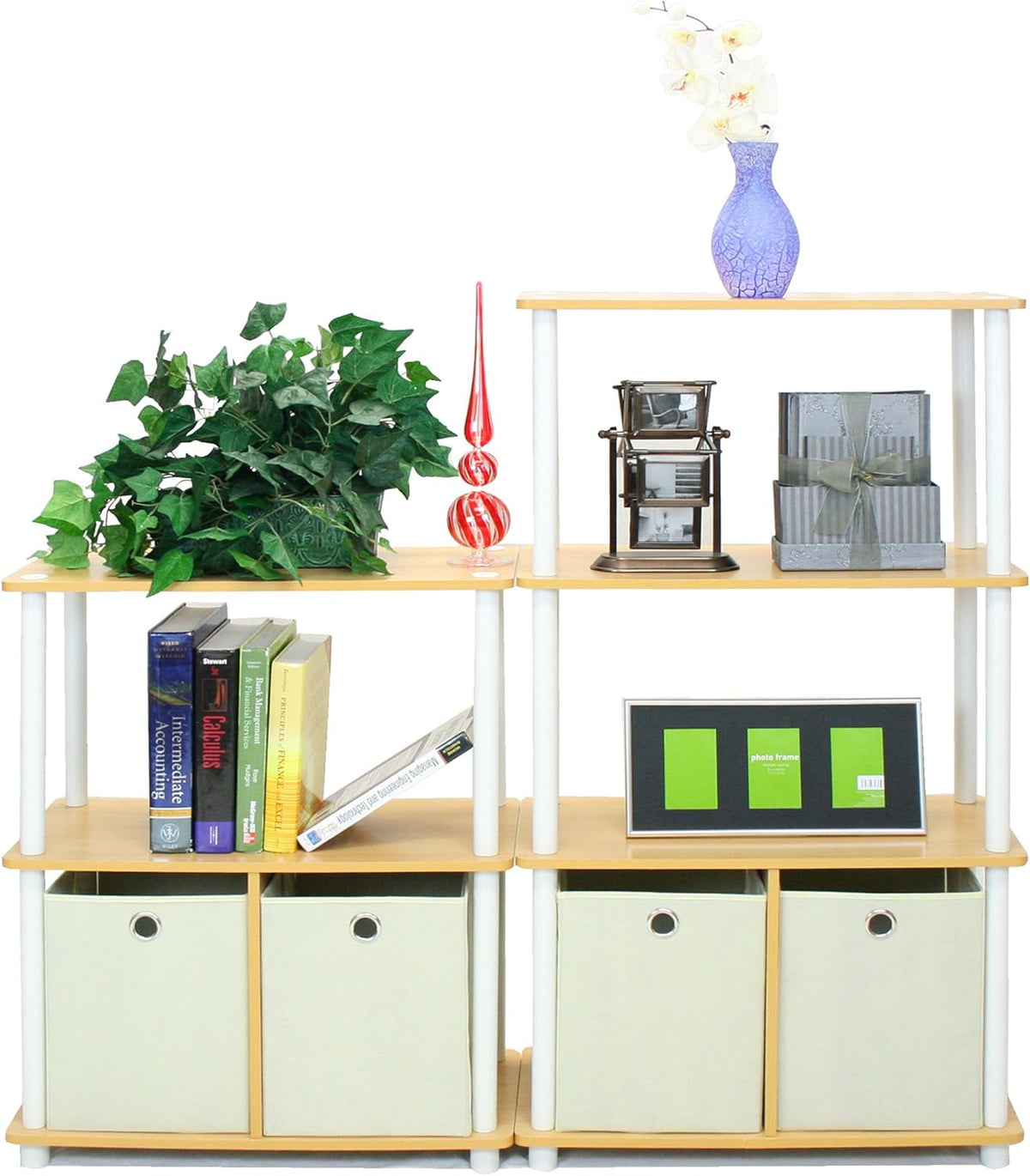 3-Tier Multipurpose Storage Rack Shelving Unit Bookshelf Cabinet with 2 Bins R664306