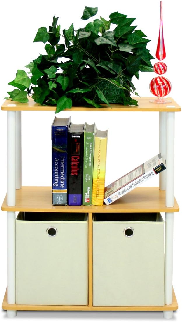 3-Tier Multipurpose Storage Rack Shelving Unit Bookshelf Cabinet with 2 Bins R664306