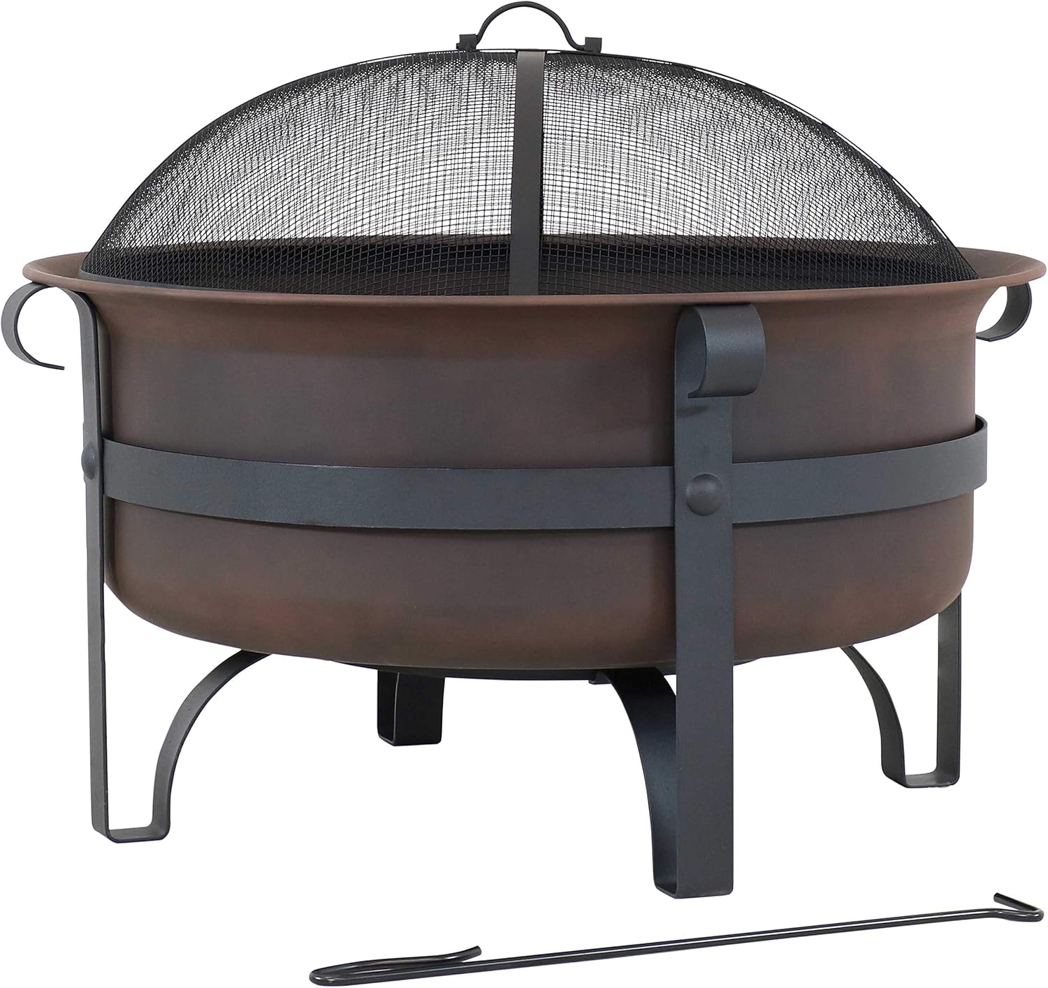 Bronze Cauldron Outdoor Fire Pit Bowl with Poker and Spark Screen - 29 Inch K423818