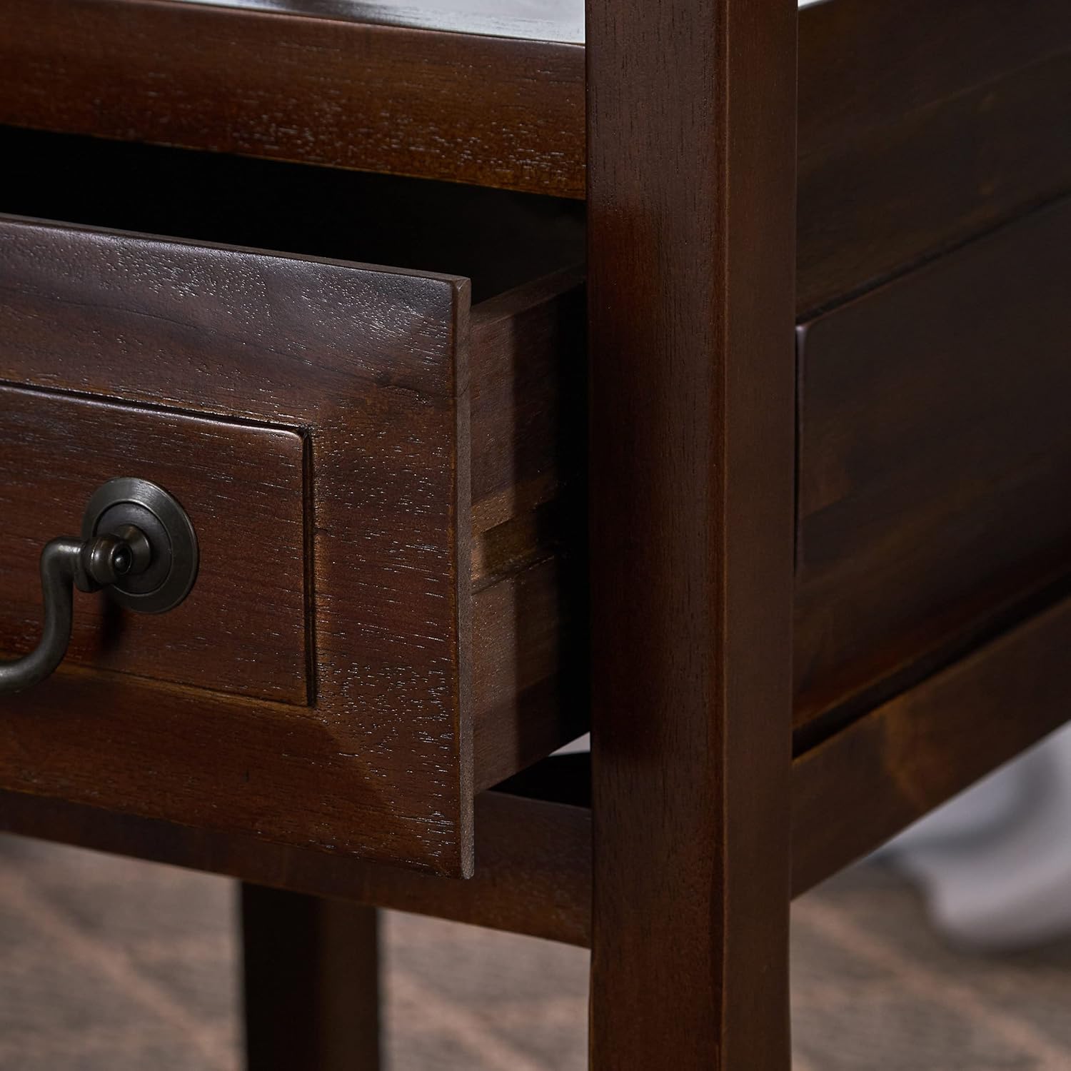 Brown Mahogany Acacia Wood Accent Table with Bottom Drawer M212