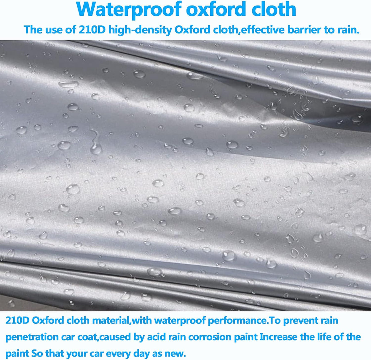 210D Oxford Waterproof Car Cover with Zipper Door, Reflective Strip, Windproof Straps K9598