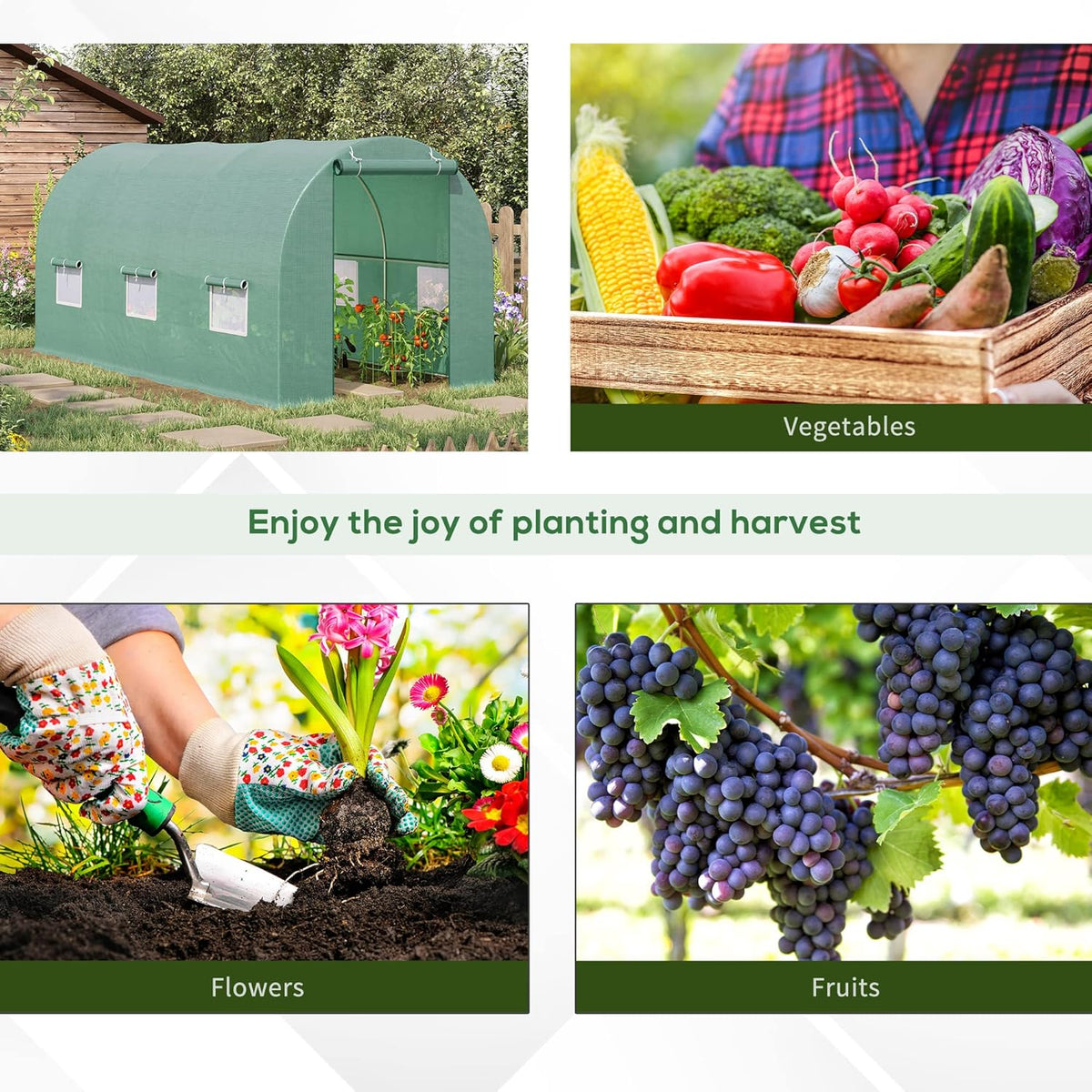 15' x 6' x 7' Walk-in Tunnel Greenhouse with Roll-up Windows O449