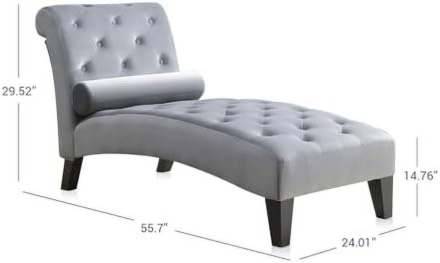 Beige Upholstered Chaise Lounge Sofa with Button Tufted Back and Hardwood Legs Y246960