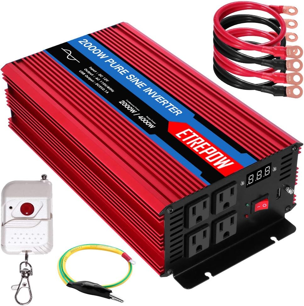 2000 Watt Pure Sine Wave Power Inverter 12V DC to 110V AC P9285