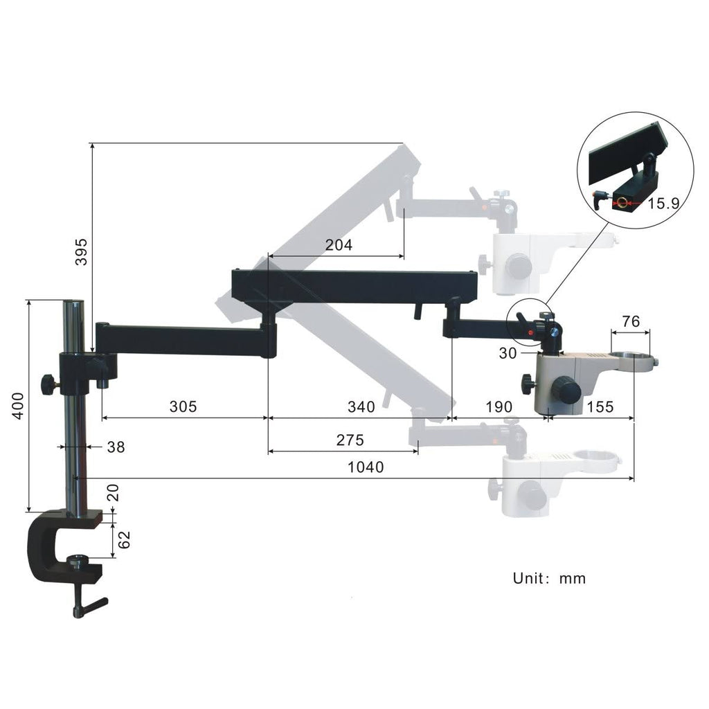 7-45X Stereo Microscope with Articulate Arm, 56 LED Ring Light, 5.0M Camera R5436
