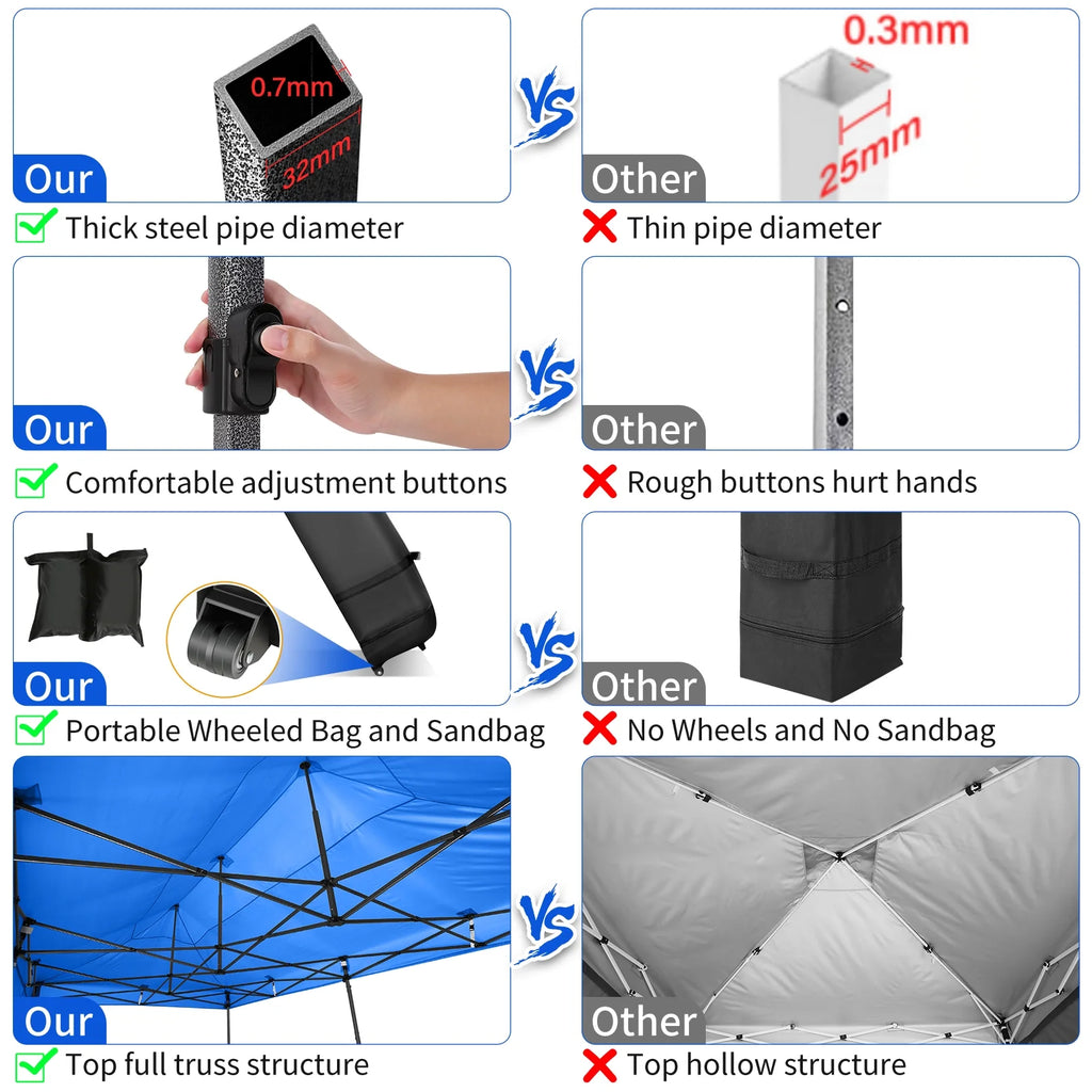 10' x 20' Pop Up Canopy Tent Straight Leg Shelter with Roller Bag, Blue C852