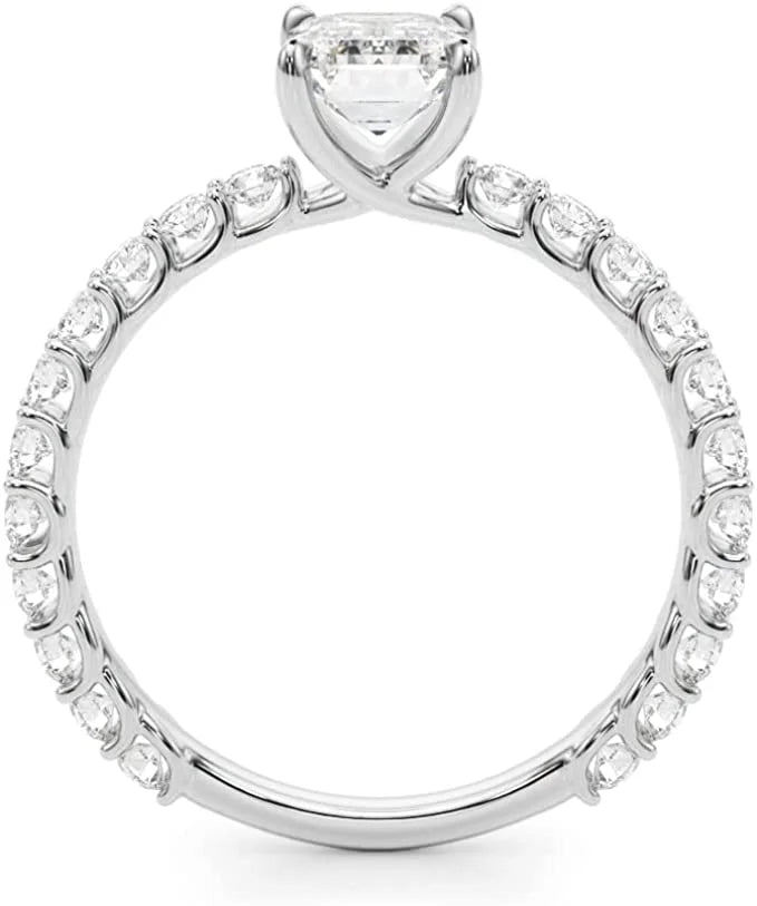 1.00 Carat Lab Grown Diamond Emerald Cut and Round Engagement Ring H8907