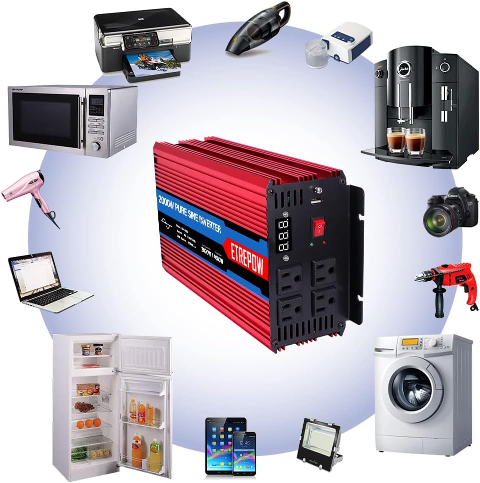 2000 Watt Pure Sine Wave Power Inverter 12V DC to 110V AC P9285