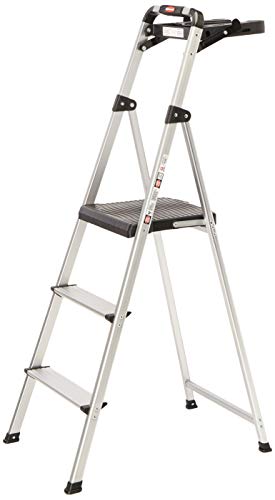 3-Step Lightweight Aluminum Folding Step Ladder with Project Tray, Gray U355794
