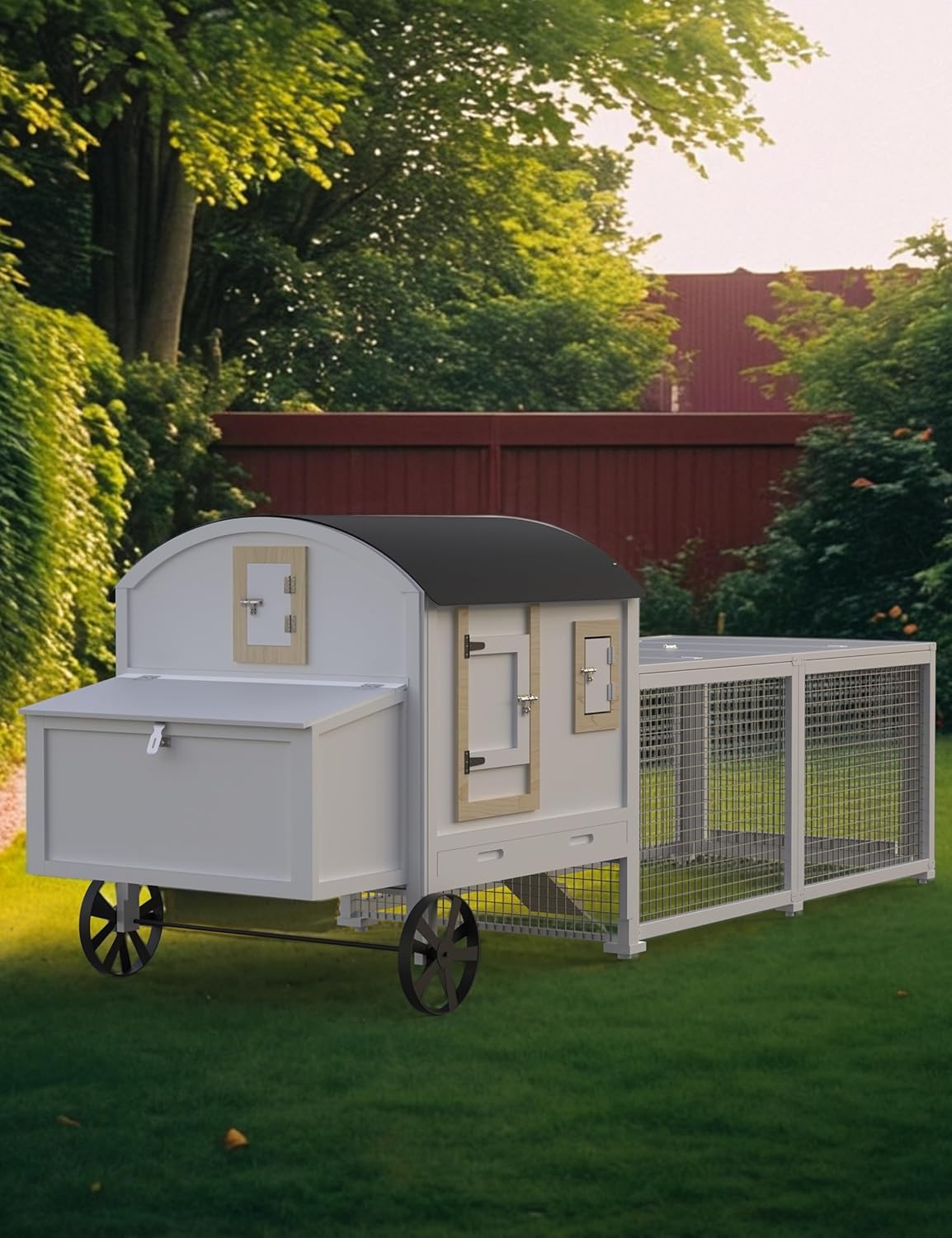 White Wooden Chicken Coop with Run H169633