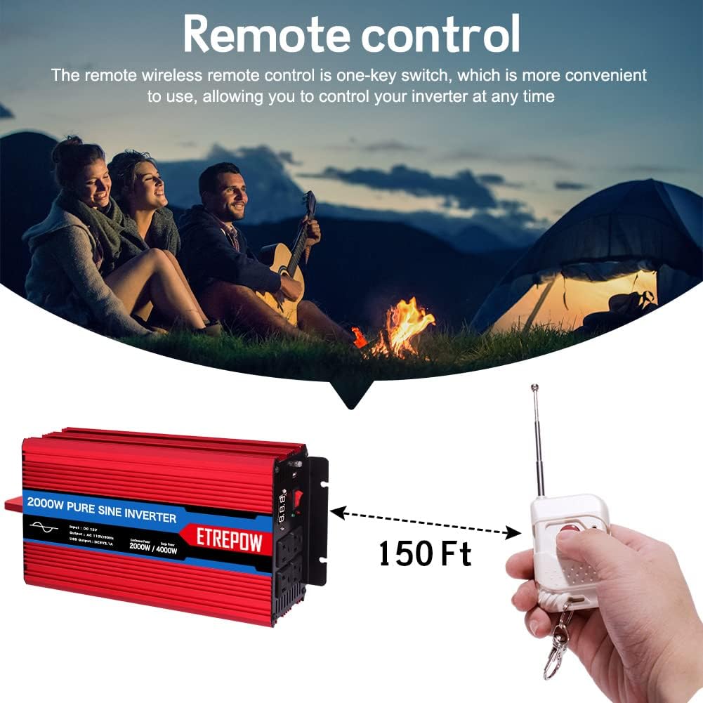 2000 Watt Pure Sine Wave Power Inverter 12V DC to 110V AC P9285