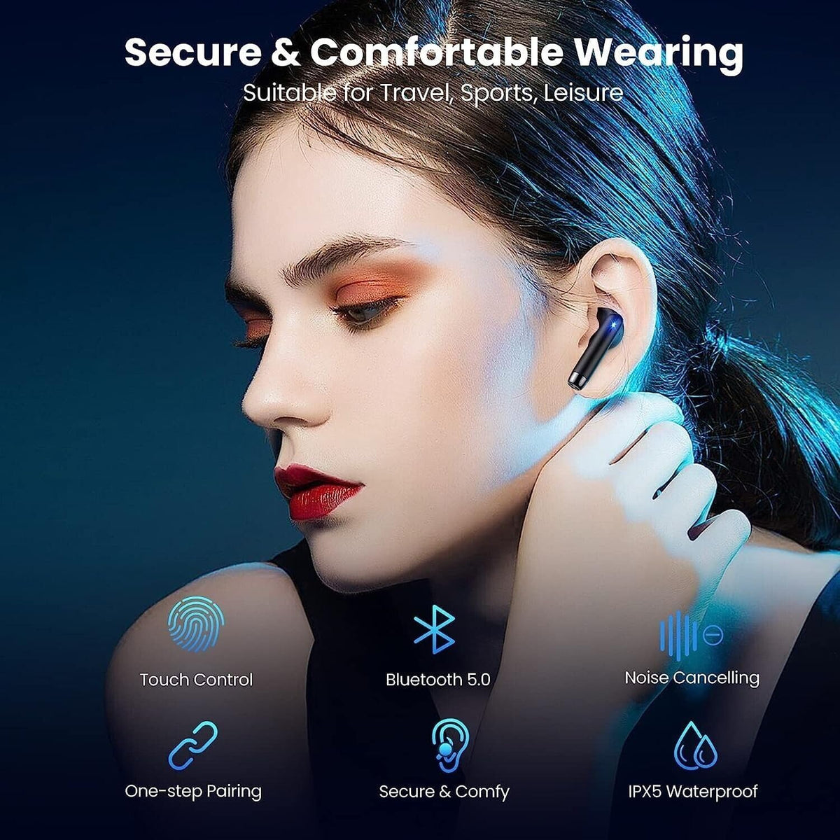 Black TWS Wireless Bluetooth 5.0 Earbuds with Charging Case S2281