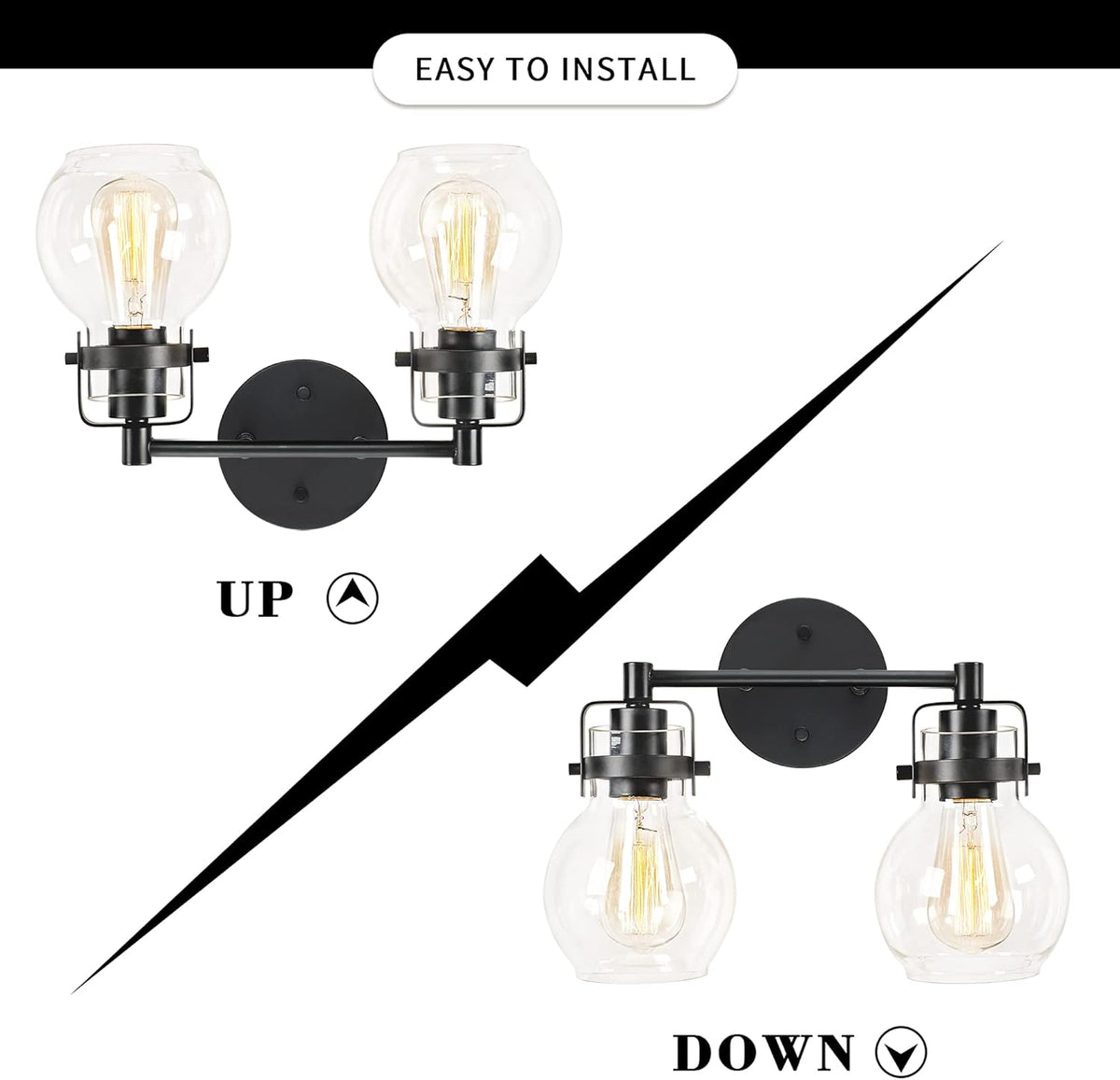 2 Light Black Metal Wall Sconce Lamp Fixture P16497