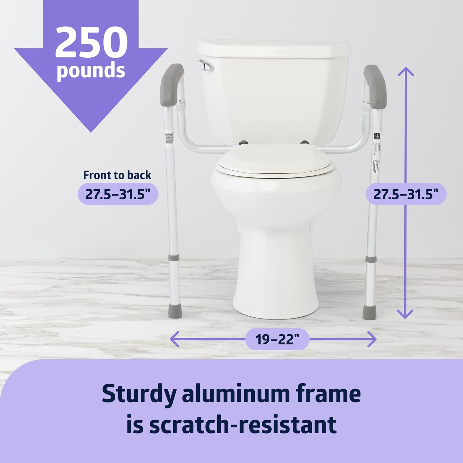 Height Adjustable Toilet Safety Rail with Armrests, 250 lb. Weight Capacity A39197