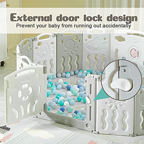 18 Panel White Grey Foldable Baby Playpen with Safety Gate V4252