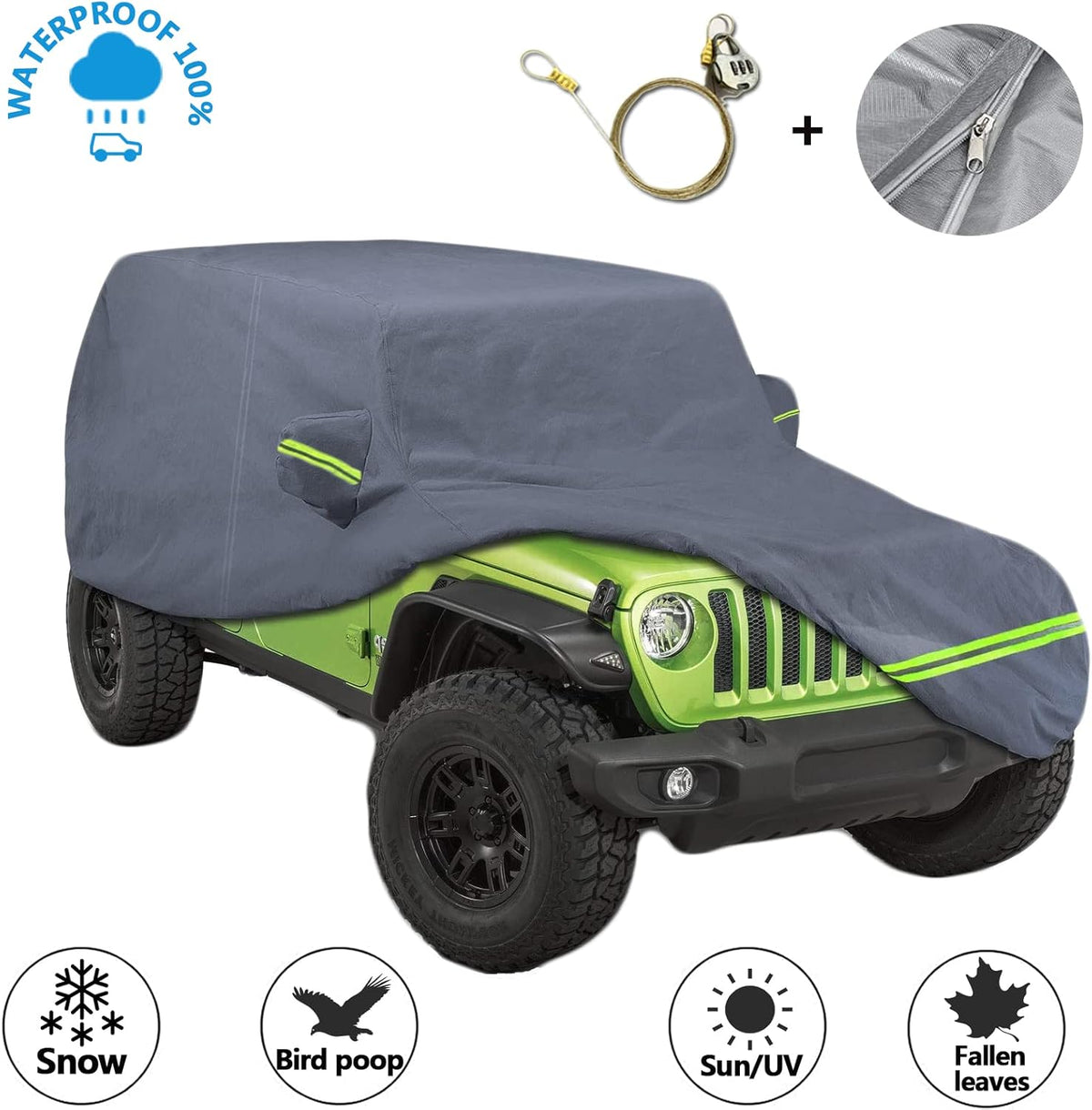 210D Oxford Waterproof Car Cover with Zipper Door, Reflective Strip, Windproof Straps K9598