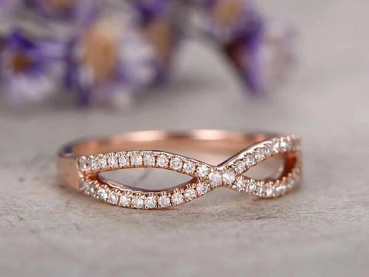 .15 ct Diamond Twisted Stacking Ring in 10K Rose Gold F4259