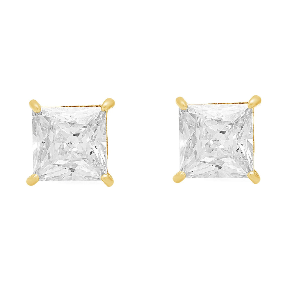 1.5 ct Princess Cut Blue Simulated Diamond 18k Yellow Gold Earrings Screw Back H11089