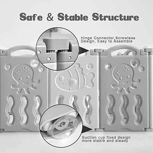 18 Panel White Grey Foldable Baby Playpen with Safety Gate V4252