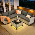 Navy Blue 7 Piece Rattan Wicker Patio Sectional Sofa Set Q492