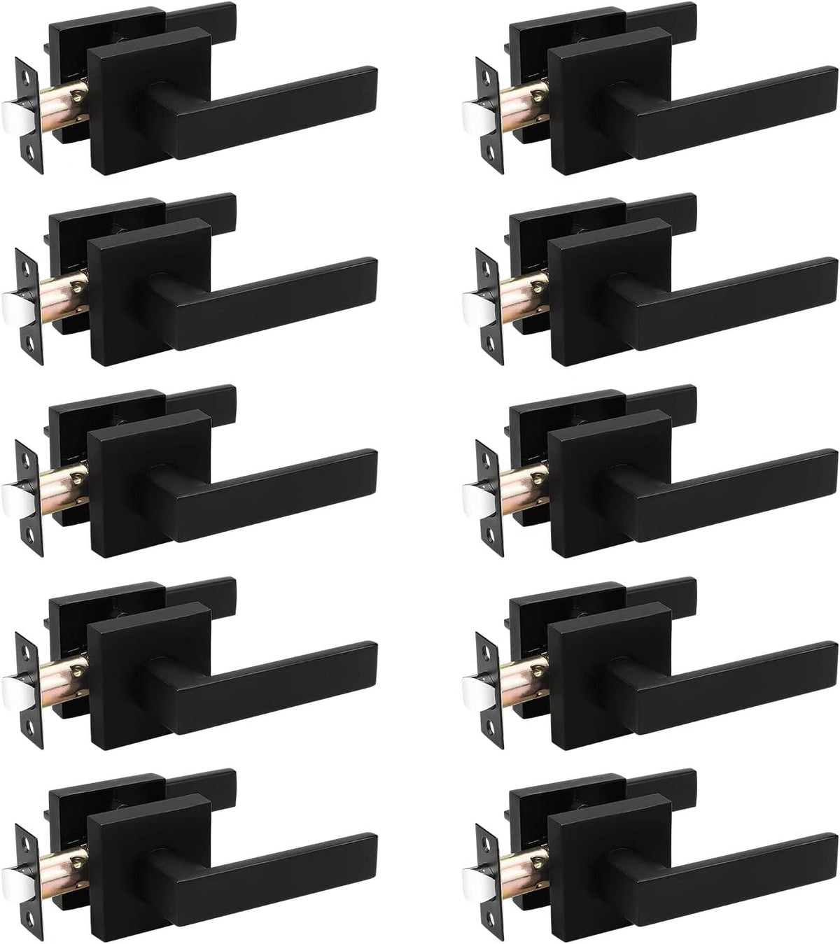 2 Pack Square Door Lever Handle Lockset Passage Knobs in Black C5812