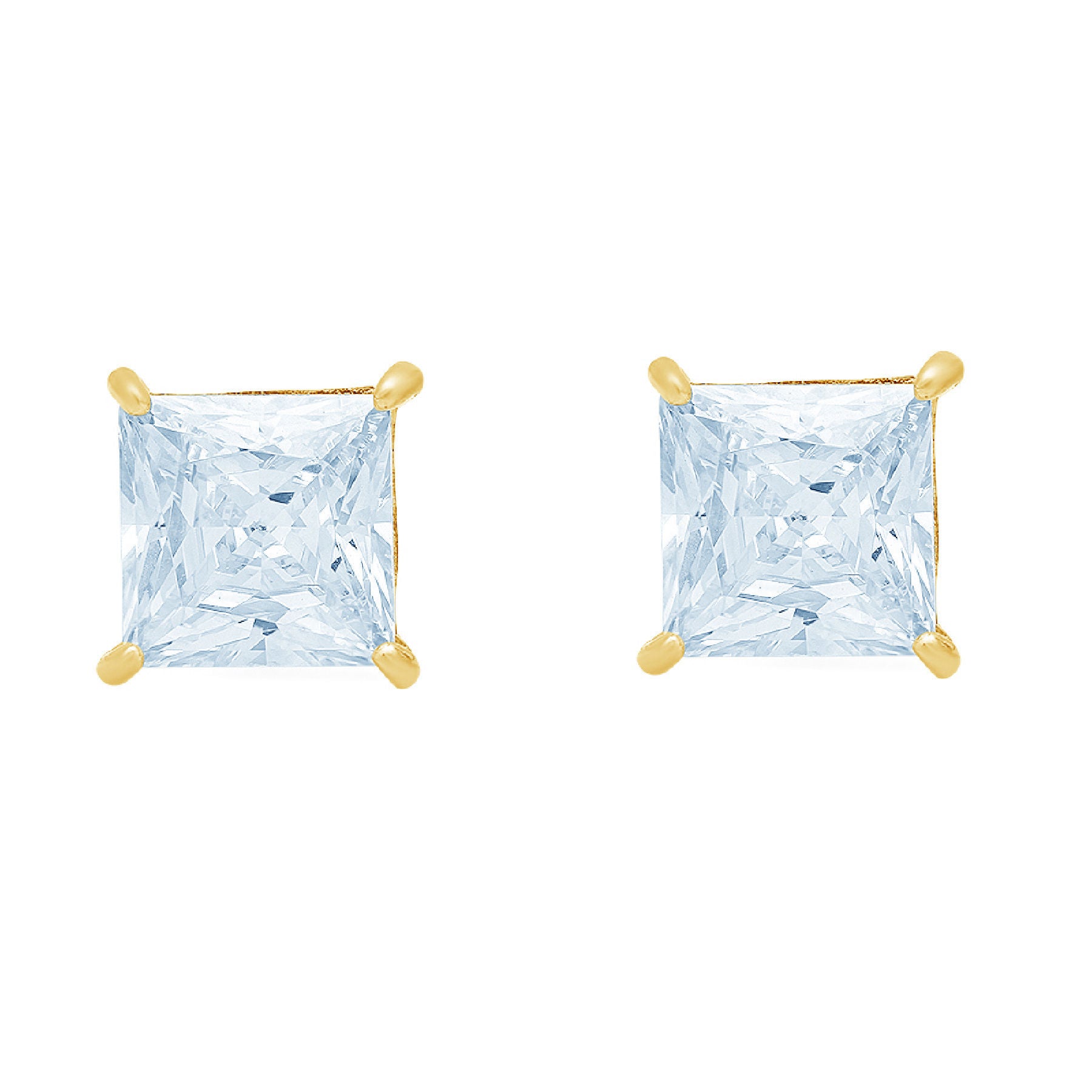1.5 ct Princess Cut Blue Simulated Diamond 18k Yellow Gold Earrings Screw Back H11089