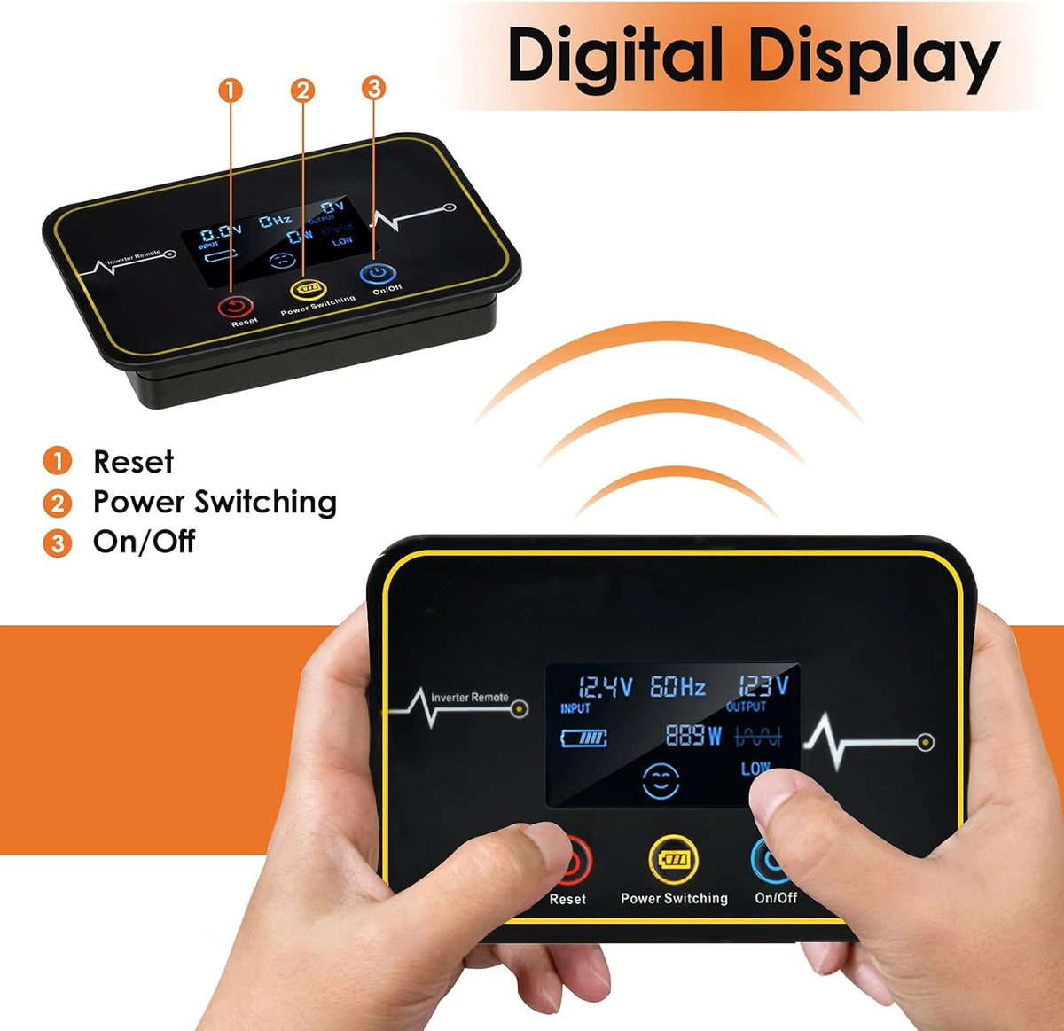 2000W Power Inverter DC 12V to AC 110V with Wireless Remote Control, LCD Digital Display, Triple AC Outlets 1 USB Port Y645