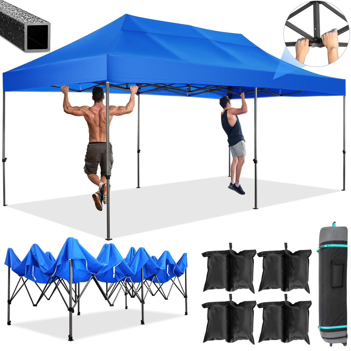 10' x 20' Pop Up Canopy Tent Straight Leg Shelter with Roller Bag, Blue C852
