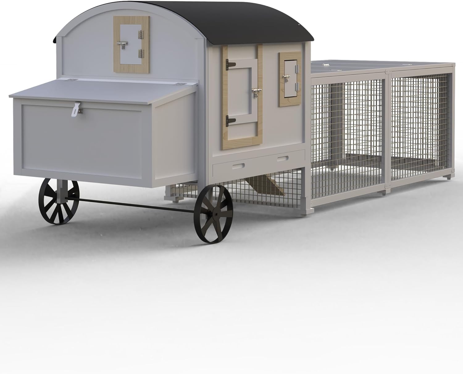 White Wooden Chicken Coop with Run H169633