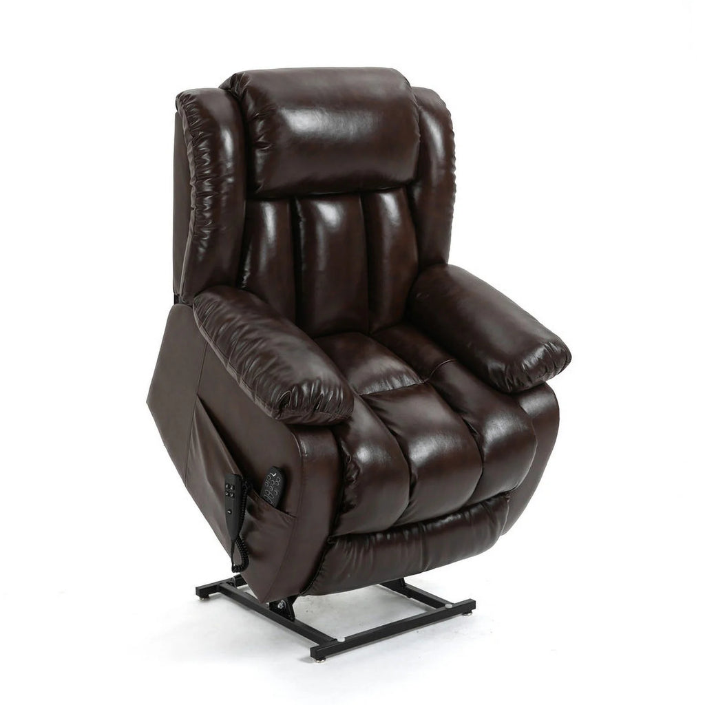 Brown Leather Electric Power Lift Recliner Chair with 8-Point Vibration Massage Lumbar Heating T7033