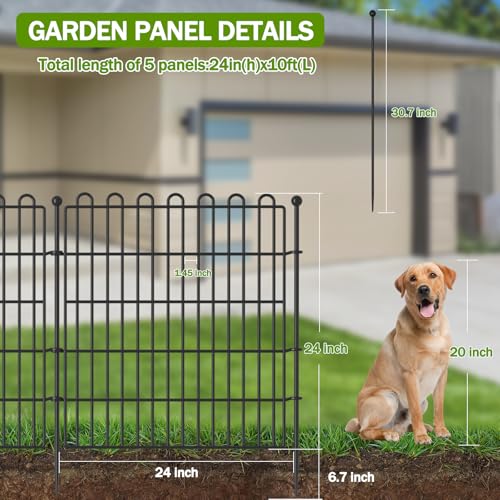 10 Panels No Dig Decorative Garden Fence, 32 in(H) X 23.6 ft(L) Metal Portable Fence V777682