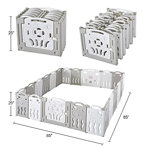 18 Panel White Grey Foldable Baby Playpen with Safety Gate V4252