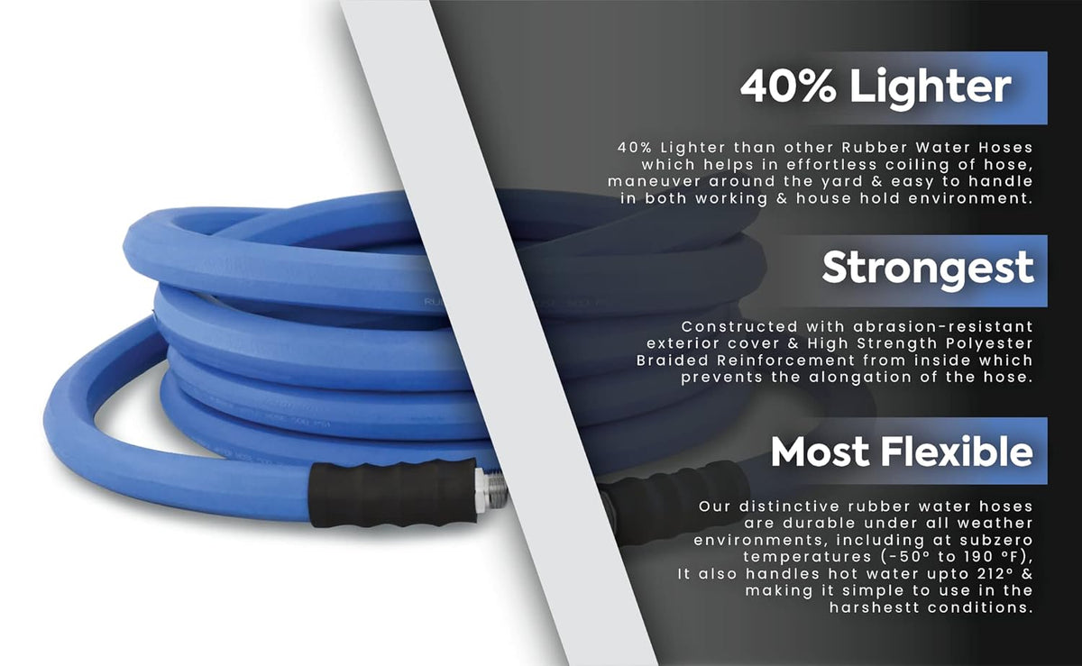 1" x 25' 100% Rubber Garden Hose, 500 PSI, Pack of 2 O2349