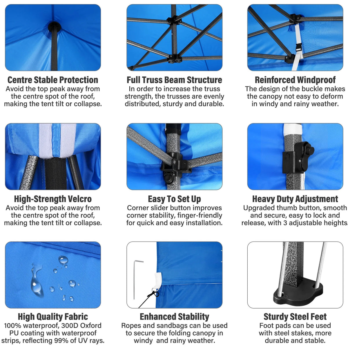 10' x 20' Pop Up Canopy Tent Straight Leg Shelter with Roller Bag, Blue C852