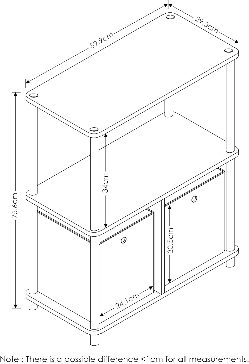 3-Tier Multipurpose Storage Rack Shelving Unit Bookshelf Cabinet with 2 Bins R664306