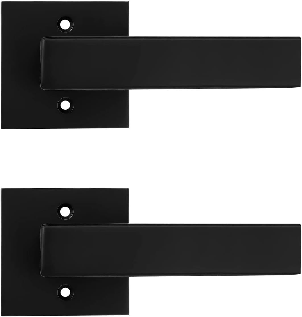 2 Pack Square Door Lever Handle Lockset Passage Knobs in Black C5812