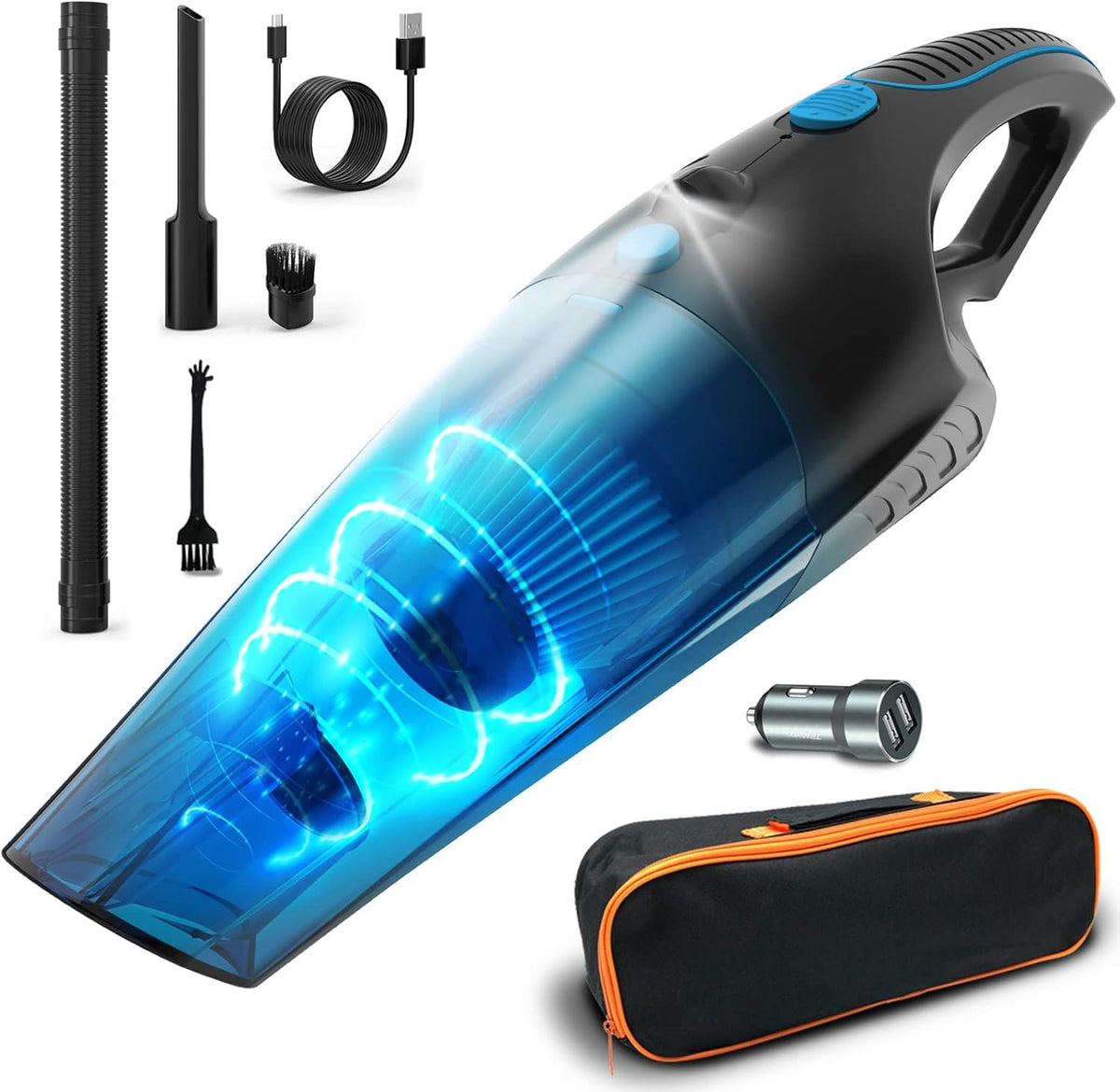 Handheld Vacuum Cordless, 14000PA Suction, 2-Speed, LED Lights, Type-C Fast Charging, Black Pack of 2 F670383