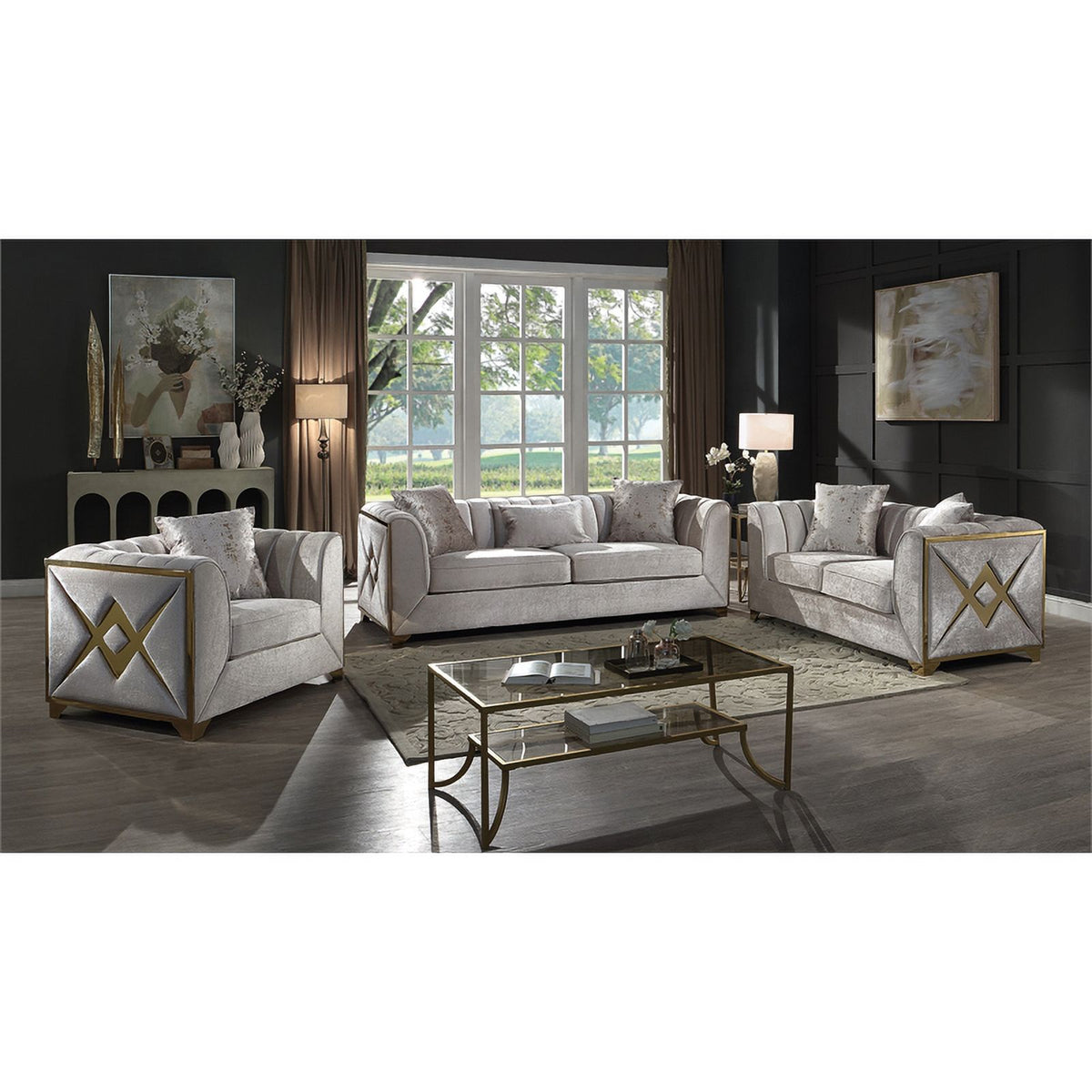 3 PC Living Room Set Made with Wood in Cream Color R407779