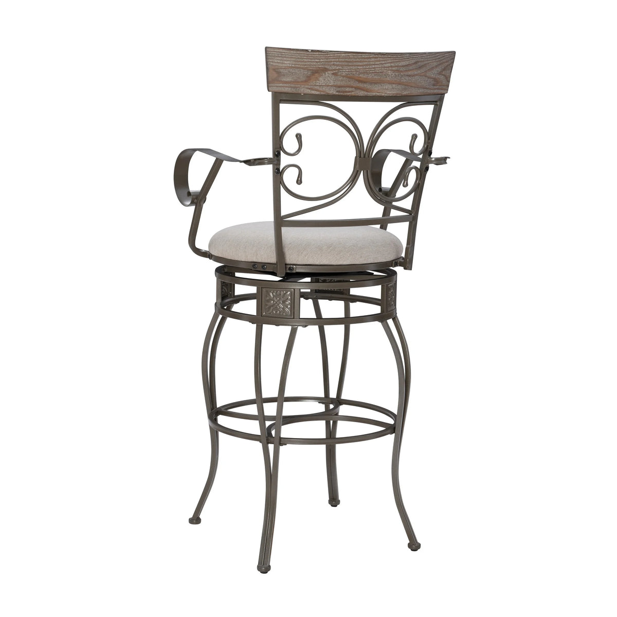 25" Metal Swivel Counter Stool with Arms, Gray Wash/Silver O943