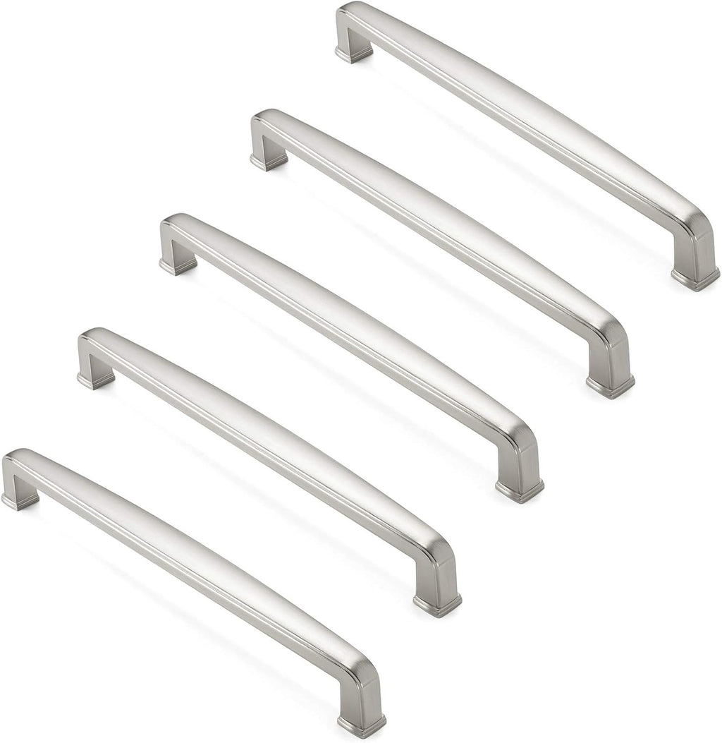 10 Pack Solid Kitchen Cabinet Handles, Satin Nickel L5639