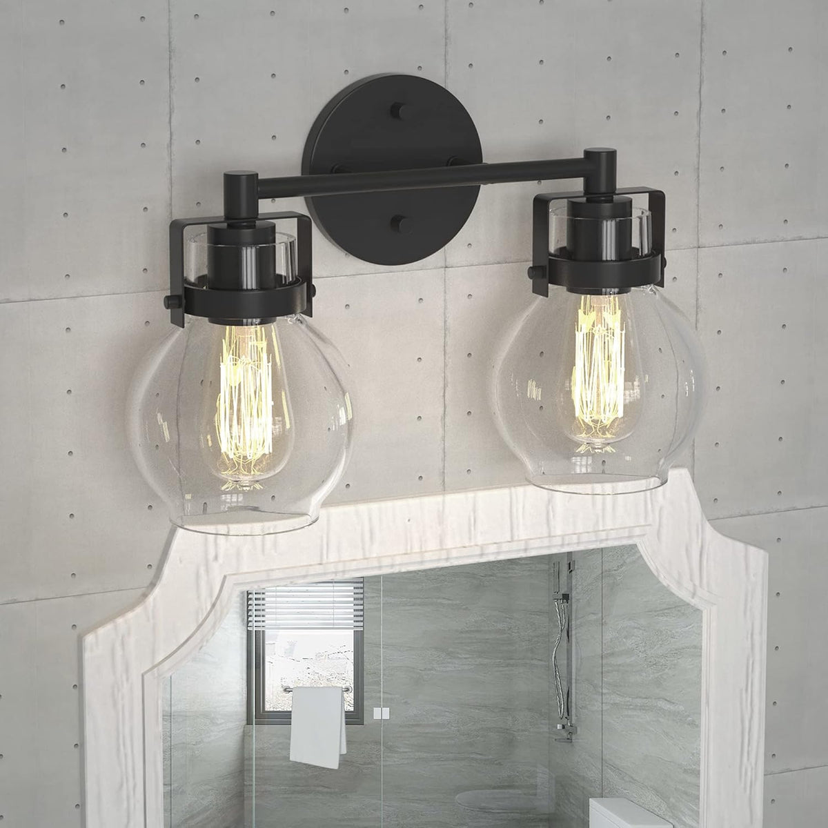 2 Light Black Metal Wall Sconce Lamp Fixture P16497
