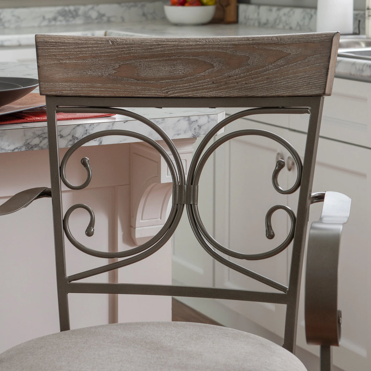 25" Metal Swivel Counter Stool with Arms, Gray Wash/Silver O943