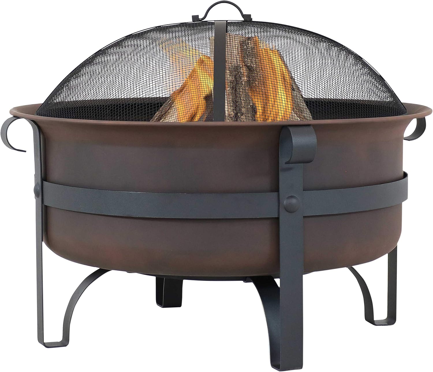 Bronze Cauldron Outdoor Fire Pit Bowl with Poker and Spark Screen - 29 Inch K423818