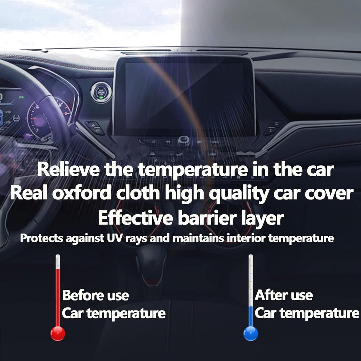 210D Oxford Waterproof Car Cover with Zipper Door, Reflective Strip, Windproof Straps K9598