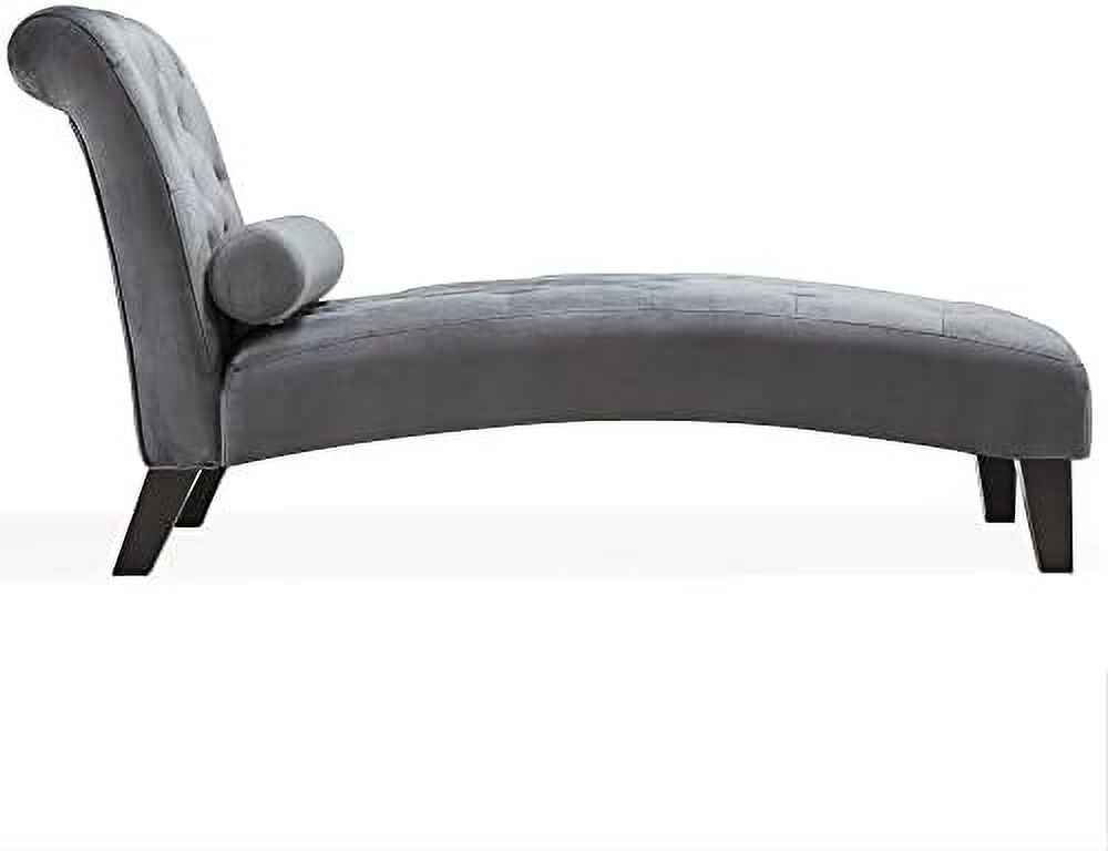 Beige Upholstered Chaise Lounge Sofa with Button Tufted Back and Hardwood Legs Y246960