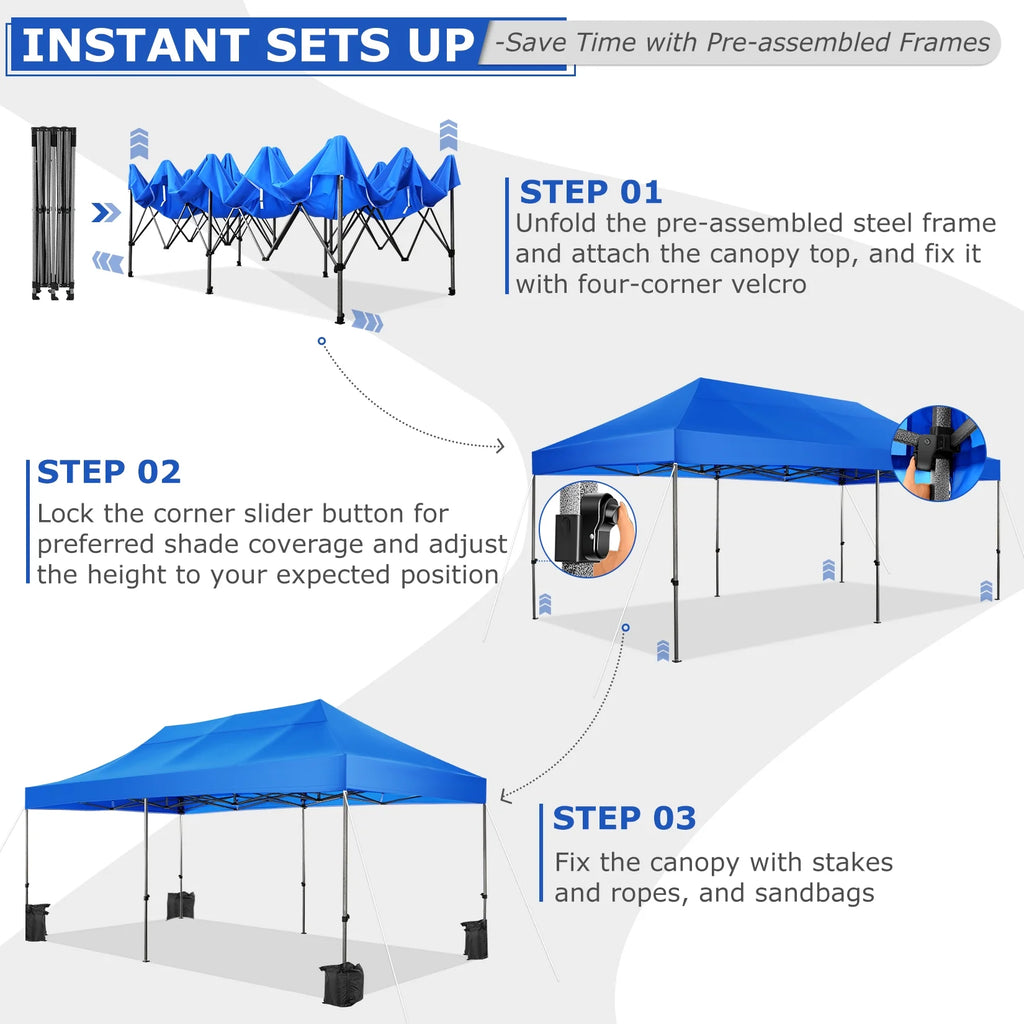 10' x 20' Pop Up Canopy Tent Straight Leg Shelter with Roller Bag, Blue C852